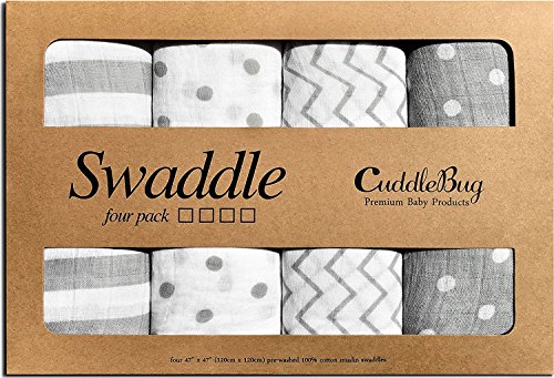 Couvertures en mousseline unisexe CuddleBug - Lot de 4 - Feuilles d'emballage,...